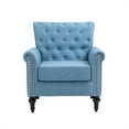thumbnail image 5 of Mid-Century Accent Chair, Comfy Linen Button Tufted Upholstered Armchair with Arms and Wood Legs Vintage Single Sofa Chair Leisure Lounge Chair Accent Chair for Living Room Bedroom, Light Blue, 5 of 7
