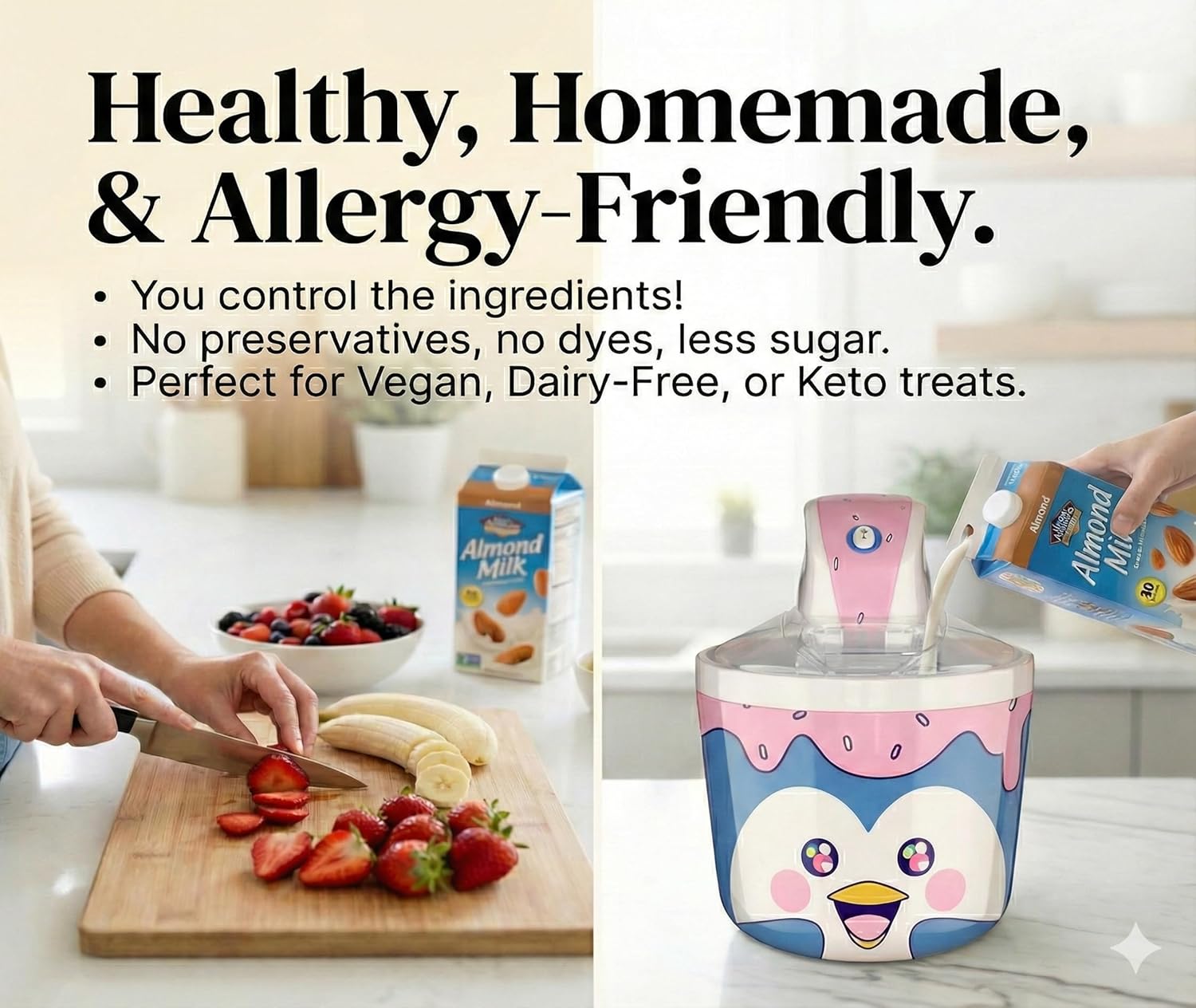 1.2 Quart Penguin Electric Ice Cream Maker Machine for Kids – Best Countertop Ice Cream Machine for Homemade Soft Serve, Sorbet, Gelato, Frozen Yogurt