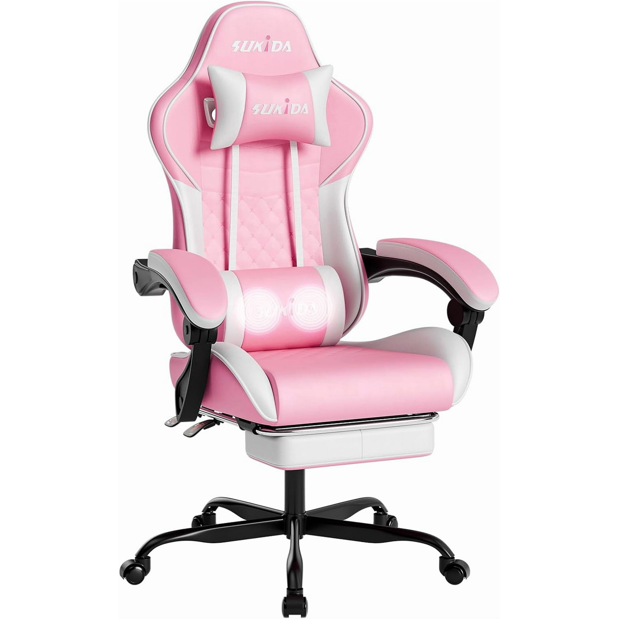 Ergonomic Video Gaming Computer Chair Gamer Chairs for Adults Massage Lumbar Support Swivel Height Adjustable Headrest Backrest(PINKWHITE)