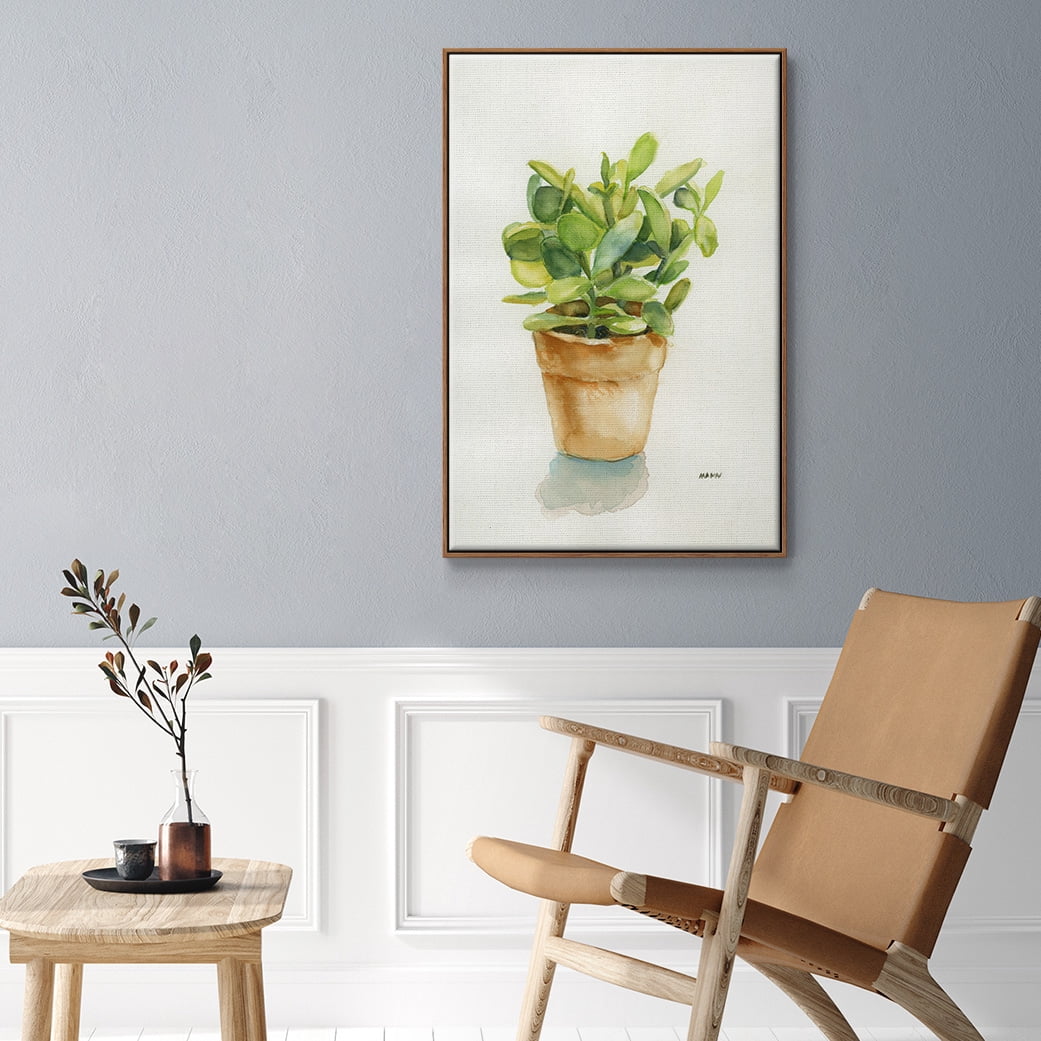 Succulent I Framed Premium Gallery Wrapped Canvas - Ready to Hang - 27 x 41 - Walnut Floating Frame
