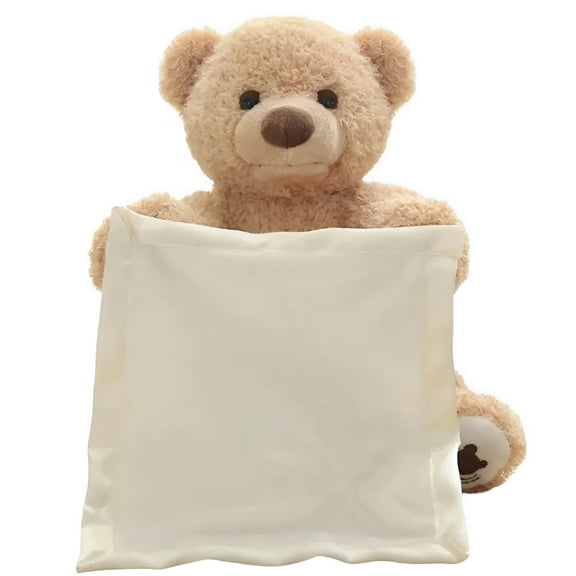BESTSKY 10.24Inch Cuddly Teddy Bear Interactive Plush, Peek-A-Boo Shy Bear, Singing Cover Eyes Electric Handkerchief Bear Doll, Ideal Gifts for Teens & Fans