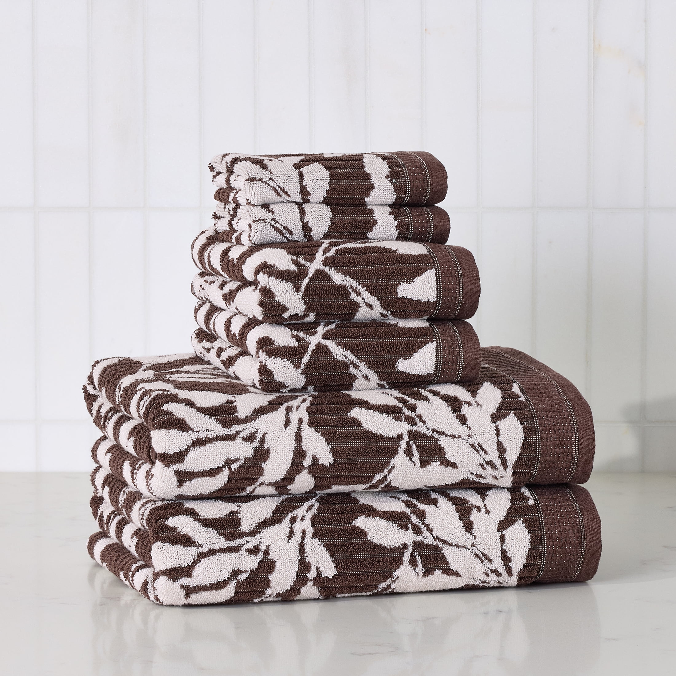 Better Homes & Gardens Signature Soft Floral 6 Piece Towel Set,Brown Basket/Vanilla Dream