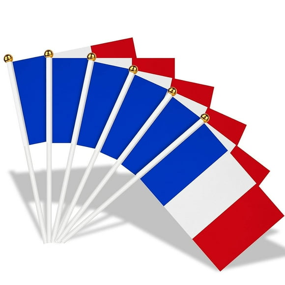 NICEGOU French Flag Mini French Flags with 30cm Solid White Pole for Olympic Games Euro Football Championship World Cup National Da 30 Pieces