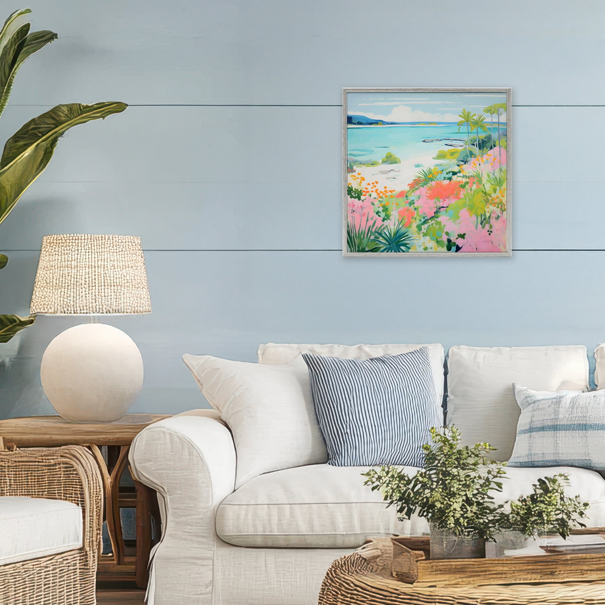 Stupell Industries Tropical Coast Blooming Shoreline Gray Framed Giclee Art, design by Creative Studio
