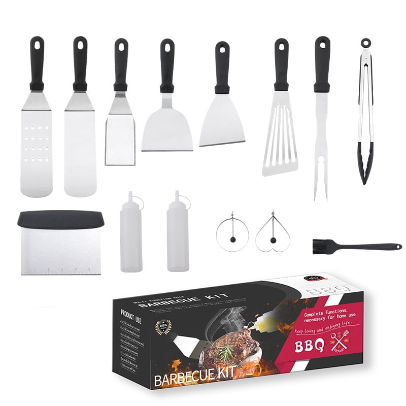 Griddle Accessories Kit Griddle Grill Tools for Outdoor BBQ Spatula Scraper Bottle Egg Ring Outdoor 14 pcs