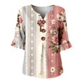 thumbnail image 4 of OOOUM Woman 3/4 Sleeve Blouse Modern Fit Print Ruffle V Neck Basic Tops Stylish Comfortable Outfits Tees Watermelon Red, 4 of 4