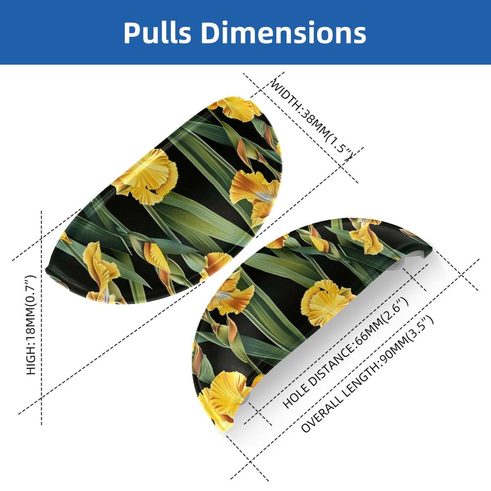 PhooArto 6 Pcs Cup Drawer Pulls, Yellow Iris Flowers Pattern Shell Shape Handles Cabinet Knobs for Dresser Cupboard Closet Wardrobe with Screws
