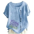 thumbnail image 2 of Gamivast Linen Shirts for Women Short Sleeve Loose Fitted Print Side Button Blouse Comfy Casual Round Neck Tops Summer Fashion outfits, 2 of 5
