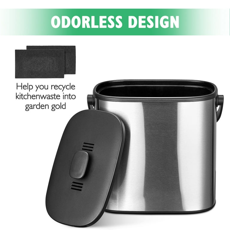 iDesign Brushed Stainless Steel 1.3-gal. Kitchen Countertop Compost Bin  with Charcoal Filters 