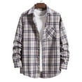 thumbnail image 2 of VBTAPA Mens Cotton Casual Button Down Shirt Jacket Lightweight Plaid Shacket Open Front Long Sleeve Cardigan Tops with Pocket Khaki XS, 2 of 8