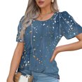 thumbnail image 4 of Loose Shirt for Women Floral Tunic Tshirt Short Sleeve Pullover Top Crewneck Fashion Outfits 2025, 4 of 5