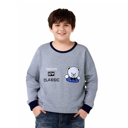Crunowin Boys Base Layer Shirts Long Sleeve Print Round Neck Spring Fall Comfortable Tops Black Size 11-12 Years
