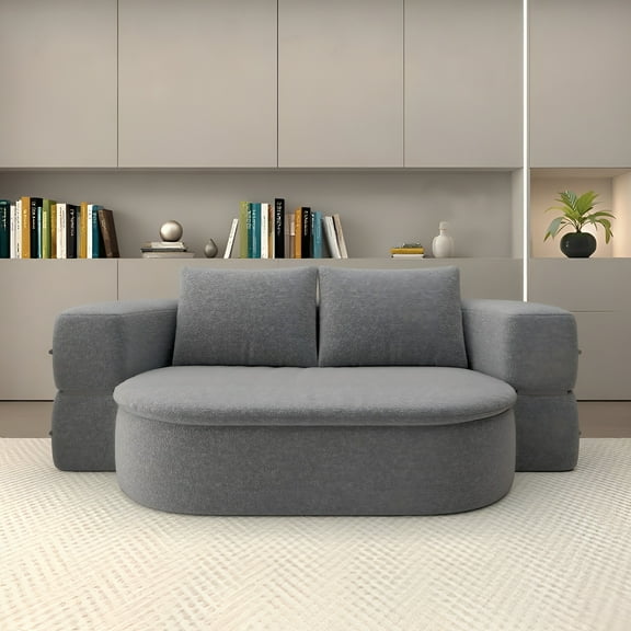 Villeston 2-in-1 Folding Sofa Bed with 2 Pillows, Breathable High-Density Foam Lazy Couch,Light Gray