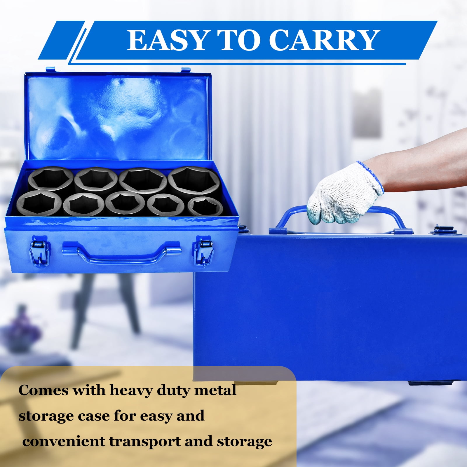 iMeshbean Impact Socket Set 9-Piece 1"Deep Drive Impact Socket Set for Automotive and DIY Projects, Includes 26/27mm, 29/32/35/38/41/46/50mm Jumbo