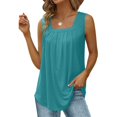 thumbnail image 4 of Blue Womens Tops Summer Tank Tops for Women 2025 Loose Fit Pleated Square Neck Sleeveless Shirt Curved Flowy Vest Basic Cotton Tee Shirts for Women, 4 of 6