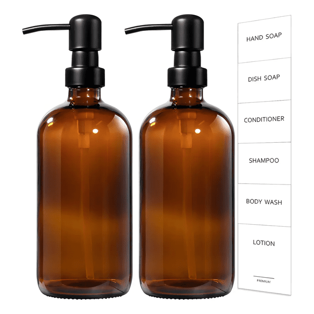Dispensador De Jabon 2 Kit Vidrio Baño Accesorios Liquido XtellarColor Marrón Protección