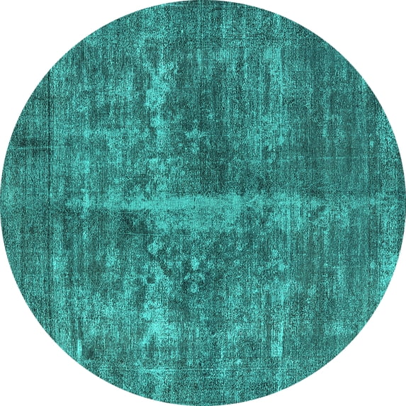 Ahgly Company Indoor Round Oriental Turquoise Blue Industrial Area Rugs, 3' Round