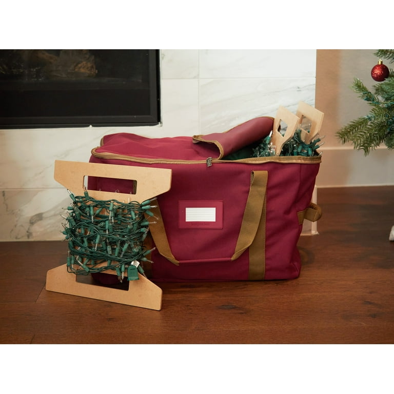 Covermates Keepsakes Rolling Christmas Light Storage Bag - Carrying Handles, ID Window, Dual Wheels - Holiday Storage, Red, Size: 25.5W x 13D x 12.5H