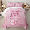 thumbnail image 2 of meiyoeat Pink Glitter Butterfly Monogrammed M Quilt King for Girls, Sparkle Floral Initial Letter King Coverlet Set, 3-Piece 1 Bedspread and 2 Pillowcases, 2 of 7