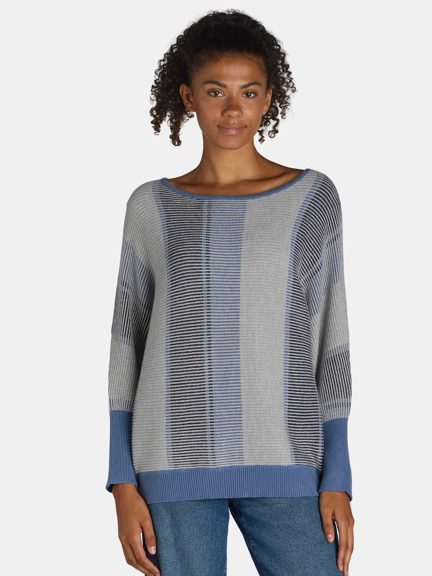 Absolutely Famous Women's Plus Boat Neck Striped Dolman Pullover, Size 1X-4X