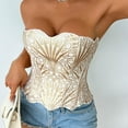 thumbnail image 2 of Women's Irregular Strapless Corset Top Sexy Lace Up Back Overbust Bustier Going Out Party Crop Tube Tops, 2 of 5