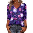 thumbnail image 4 of Women Halloween 3/4 Sleeve Tops Funny Halloween Graphic Tee Fall Winter Loose Fit Tops, 4 of 6