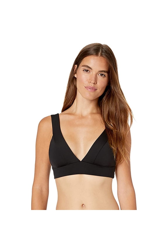 Women's Banded Longline Triangle Bikini Top, Active Black, 2 US