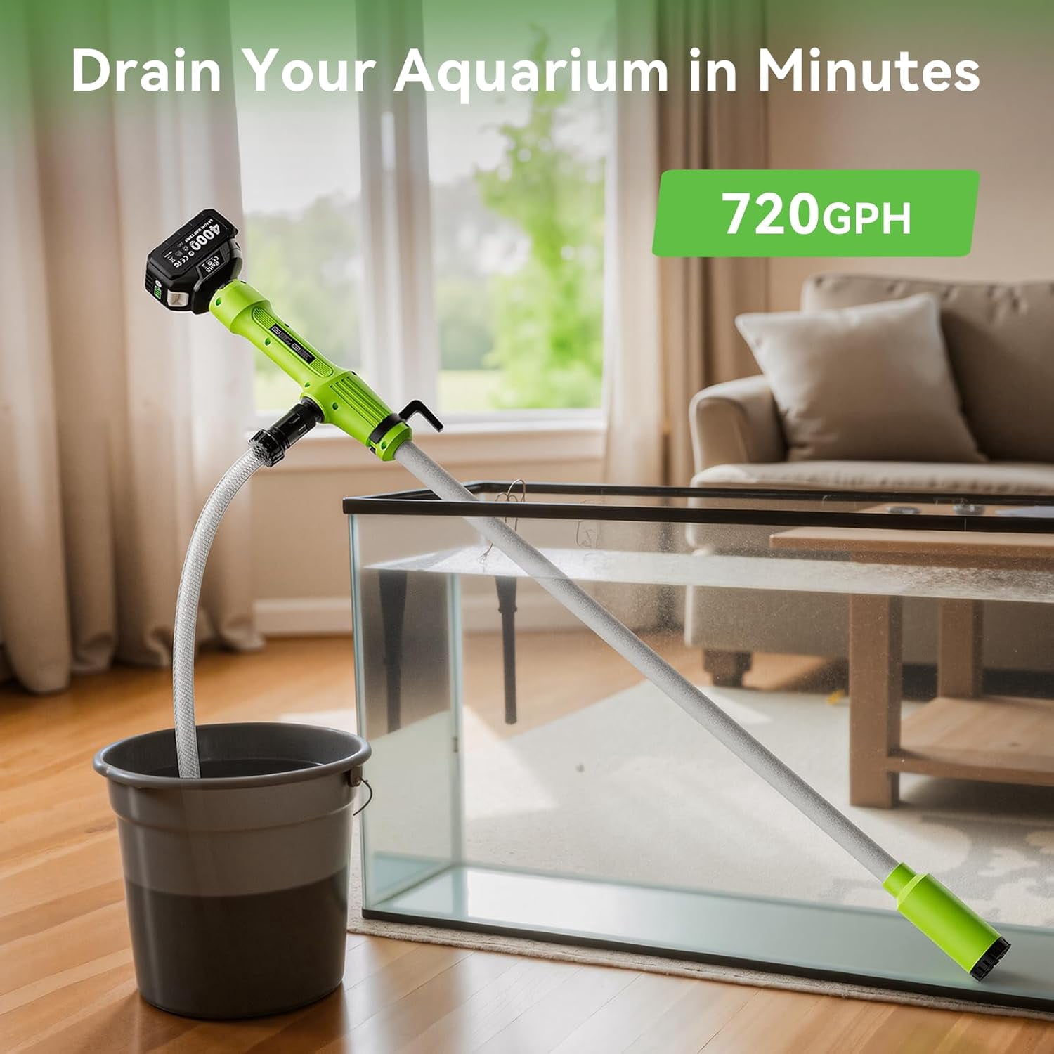 Taskstar Cordless Stick Transfer Pump for Water/Diesel, 2.2" Filter OD, 720GPH Fast Drain, Battery Powered 60-Min Runtime, 16FT Lift Head for Basement, Pool, Pond, Rain Barrels, Boat, Aquarium, RV