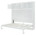 thumbnail image 7 of Queen Size Murphy Bed with Top Cabinets, Wood Wall Bed with Wine Rack, Hidden Horizontal Folding Platform Bed for Guest Room, Home Office, White, 7 of 7