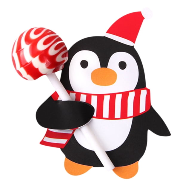 A Christmas Lollipop Card Decorations 50 Pieces Santa Claus Penguin Design Paper Cutouts Style A For Party Favors Candy Sticks Not Included Food Safe Holiday Crafts