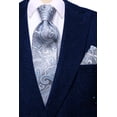 thumbnail image 3 of Hi-Tie Grey Blue Paisley Ties for Men Silk Business Necktie Pocket Square Cufflinks Set Foral Tie Sets Wedding Party, 3 of 6