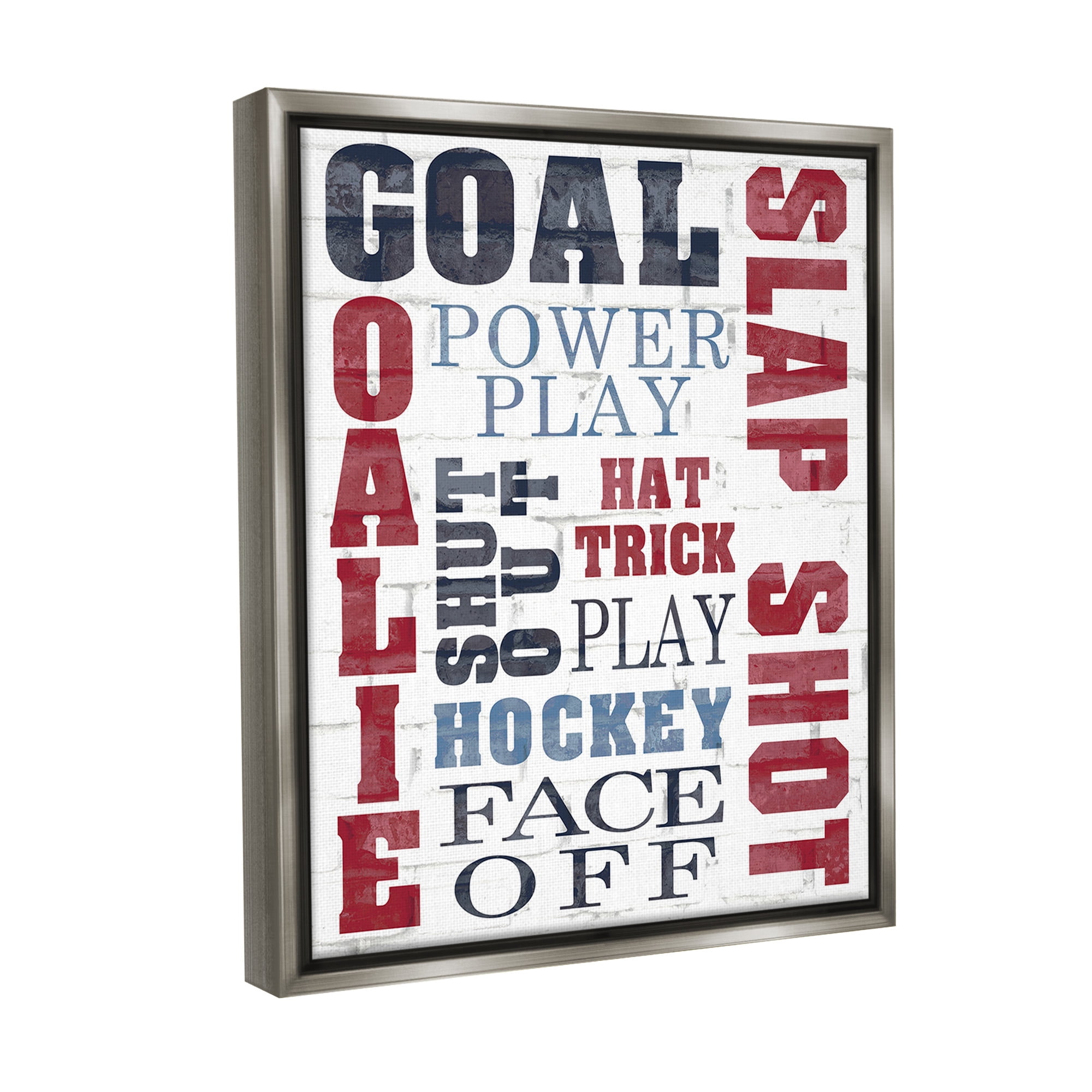 Stupell Industries Patterned Hockey Phrases Sports Painting Gray Floater Framed Canvas Art Print Wall Art, 17 x 21