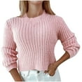 thumbnail image 2 of Qetyuw Cropped Sweaters for Women Solid Color Ribbed Knitted Long Sleeve Sweater Chunky Casual Crew Neck Pullover Jumper, 2 of 6