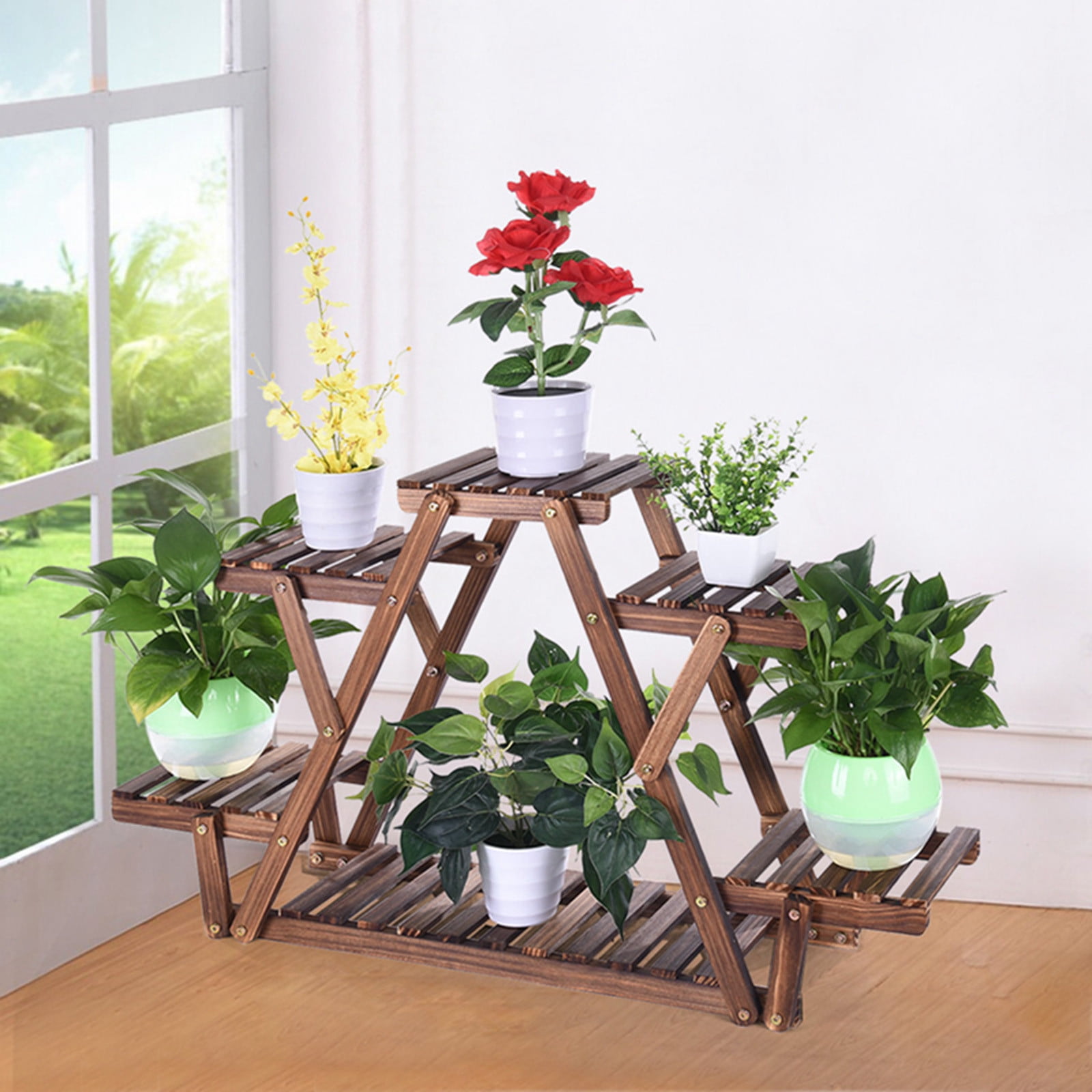 Handmade Recycled Paper & Mahogany Wood Herb Plant Flower Round Vase Planter Pot 
