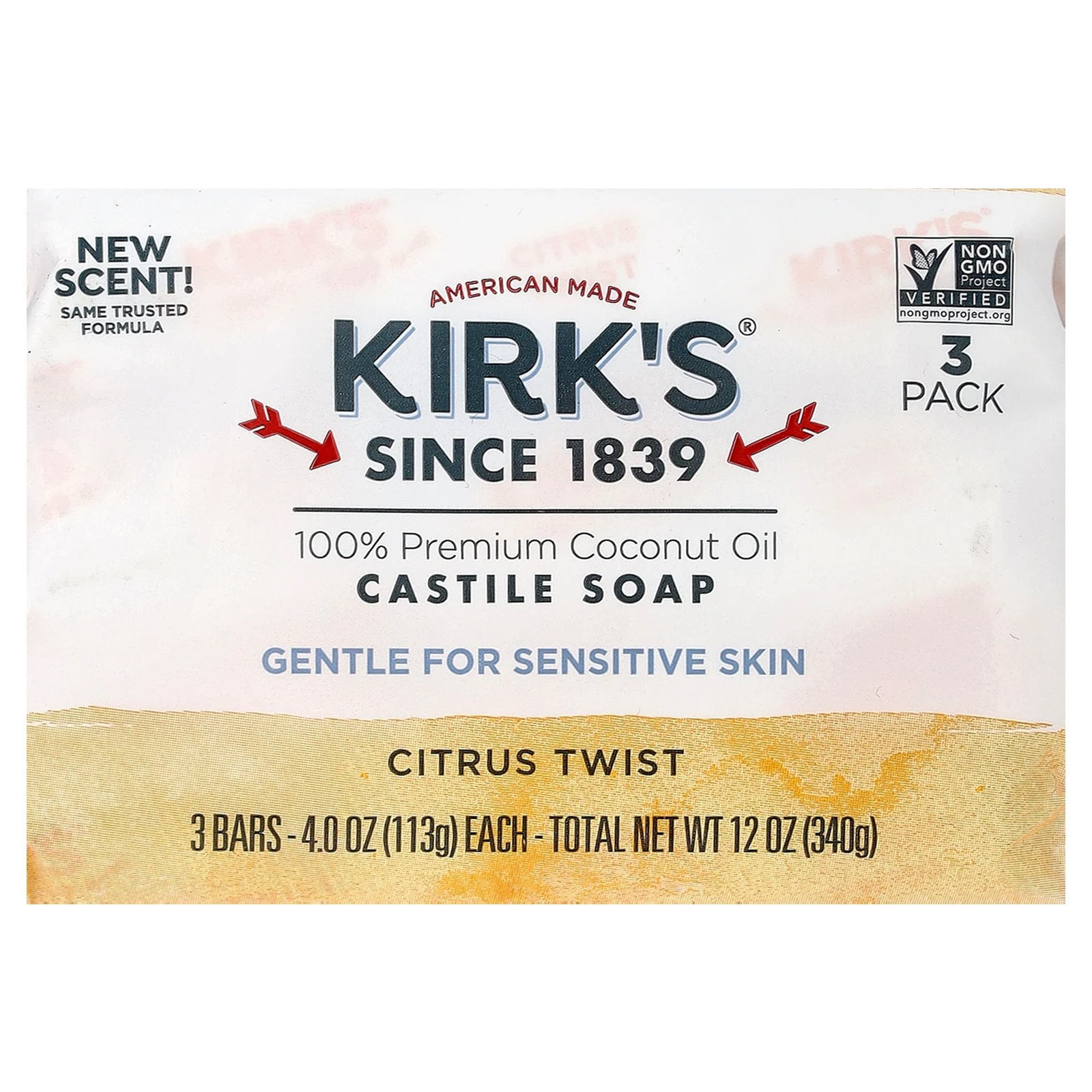 Kirk's Natural Citrus Twist Castile Bar Soap, 3 Bars, 4 oz Each