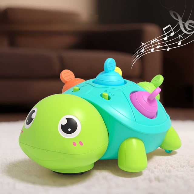 Juguete interactivo de tortuga luminosa para bebés de 0 a 1 año | Juguete para gatear y desarrollar los sentidos con música, sonidos y parte trasera de silicona masticable | Juguete educativ