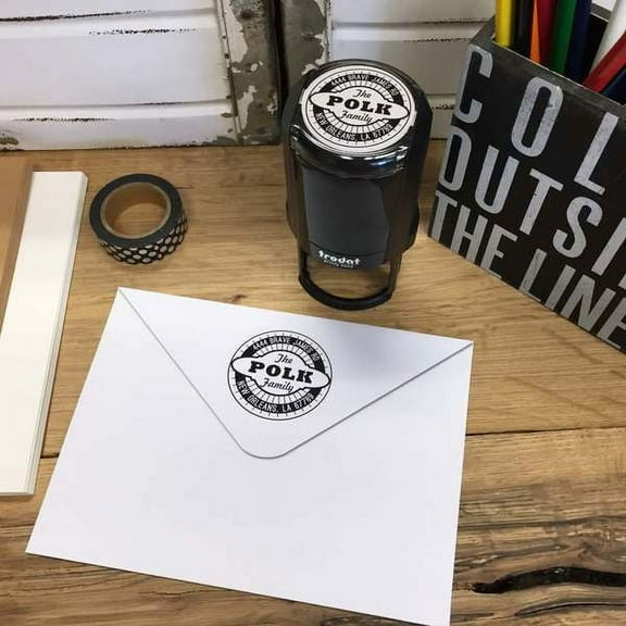Personalized Round Self-Inking Rubber Stamp - The Polk Family