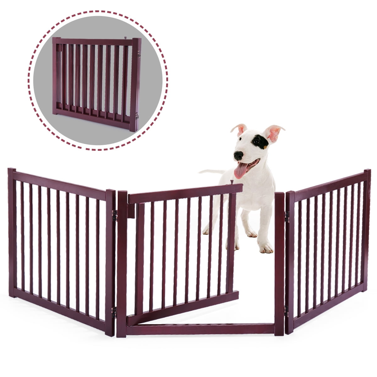 Cfowner 24" Height Panel Dog Fence Free Standing Playpen Wood Folding