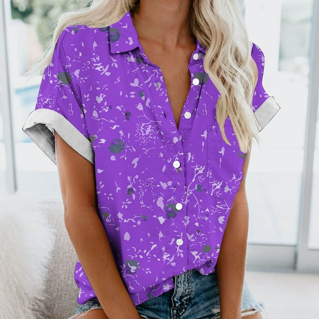 Fiudx Camisas para Mujer Blusas de Manga Corta con Estampado Hawaiano, Cómodas E Informales, a La Moda, para Mujer