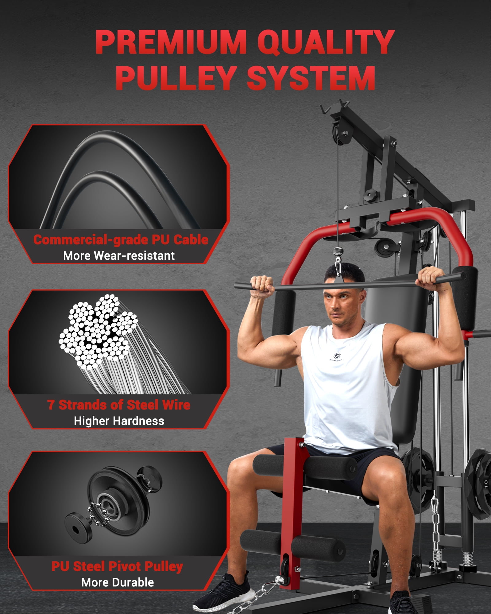 Home Gym Equipment, 400LBS Weight Capacity All in One Full Body Exercise Station, Multifunctional Compact Home Gym