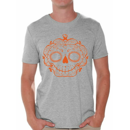 Awkward Styles Halloween Sugar Pumpkin Tshirt for Men Sugar Skull Shirt Halloween Shirts for Men Funny Gifts for Halloween Men's Halloween Shirt Holiday Gifts for Him Day of the Dead Men's