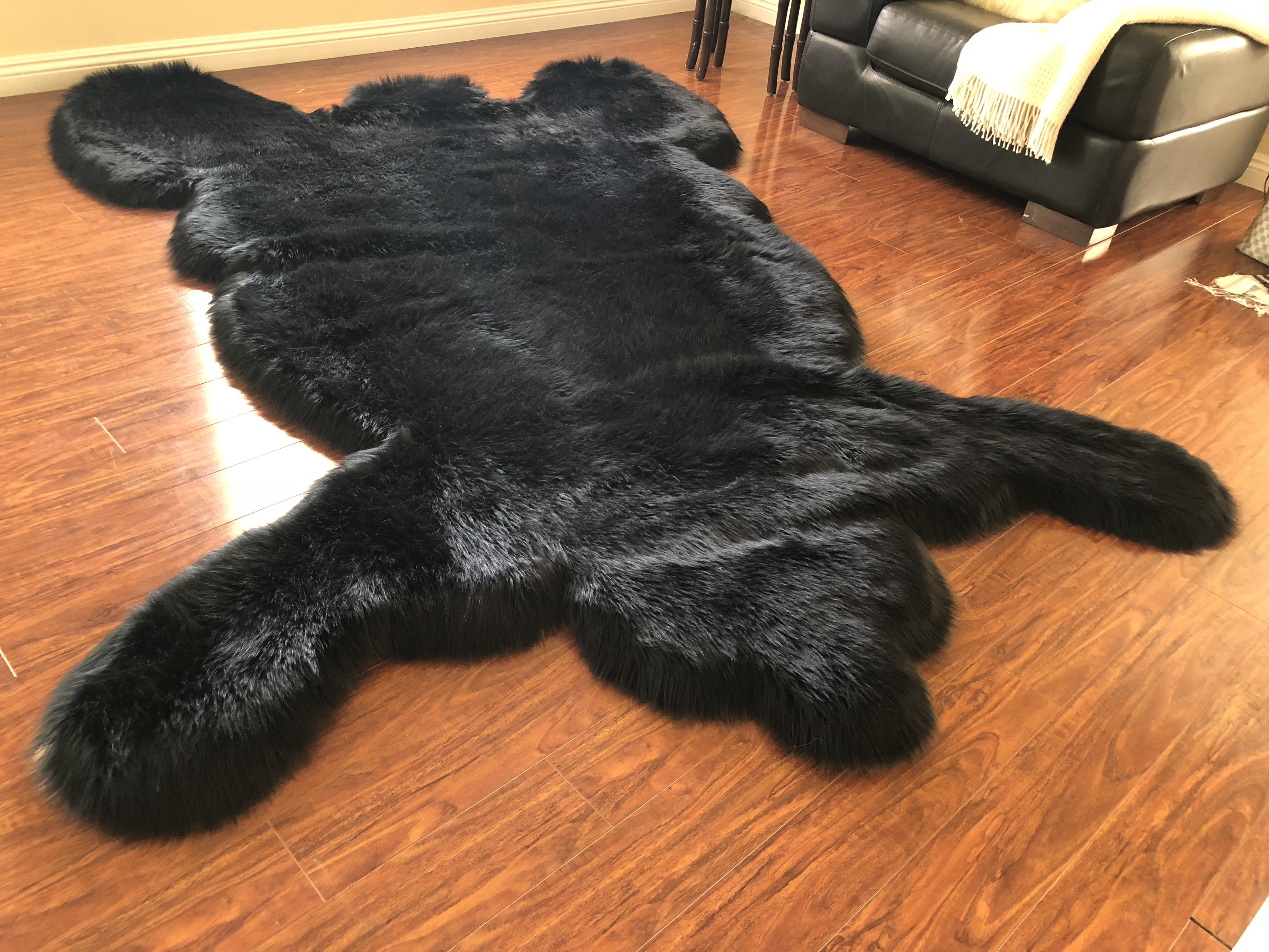 58" x 84" Large Big Plush Black Bear Faux Fur Modern Rug Bearskins Area Rugs 