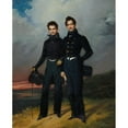 thumbnail image 2 of Édouard-Henri-Théophile Pingret 20x24 Gold Ornate Framed and Double Matted Museum Art Print Titled - Portait of Two Young Men (1830), 2 of 4