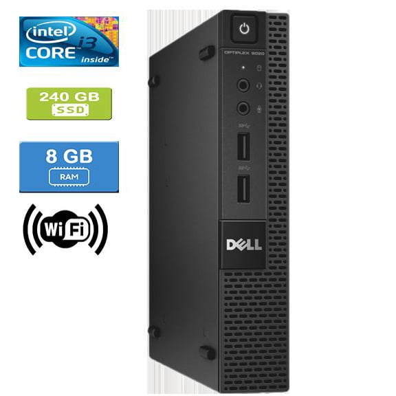 Refurbished: DELL 9020 MICRO Intel Core i3-4160T 3.10 GHz, 8GB, 240GB SSD, Win 10 Pro