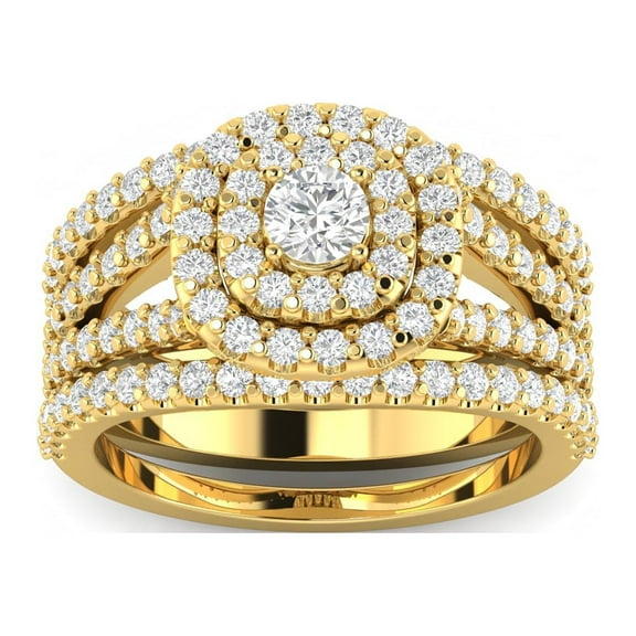 Certified F/SI2- 1 1/4 Carat TW Cushion Halo Diamond Engagement Wedding Ring Set 10k yellow gold