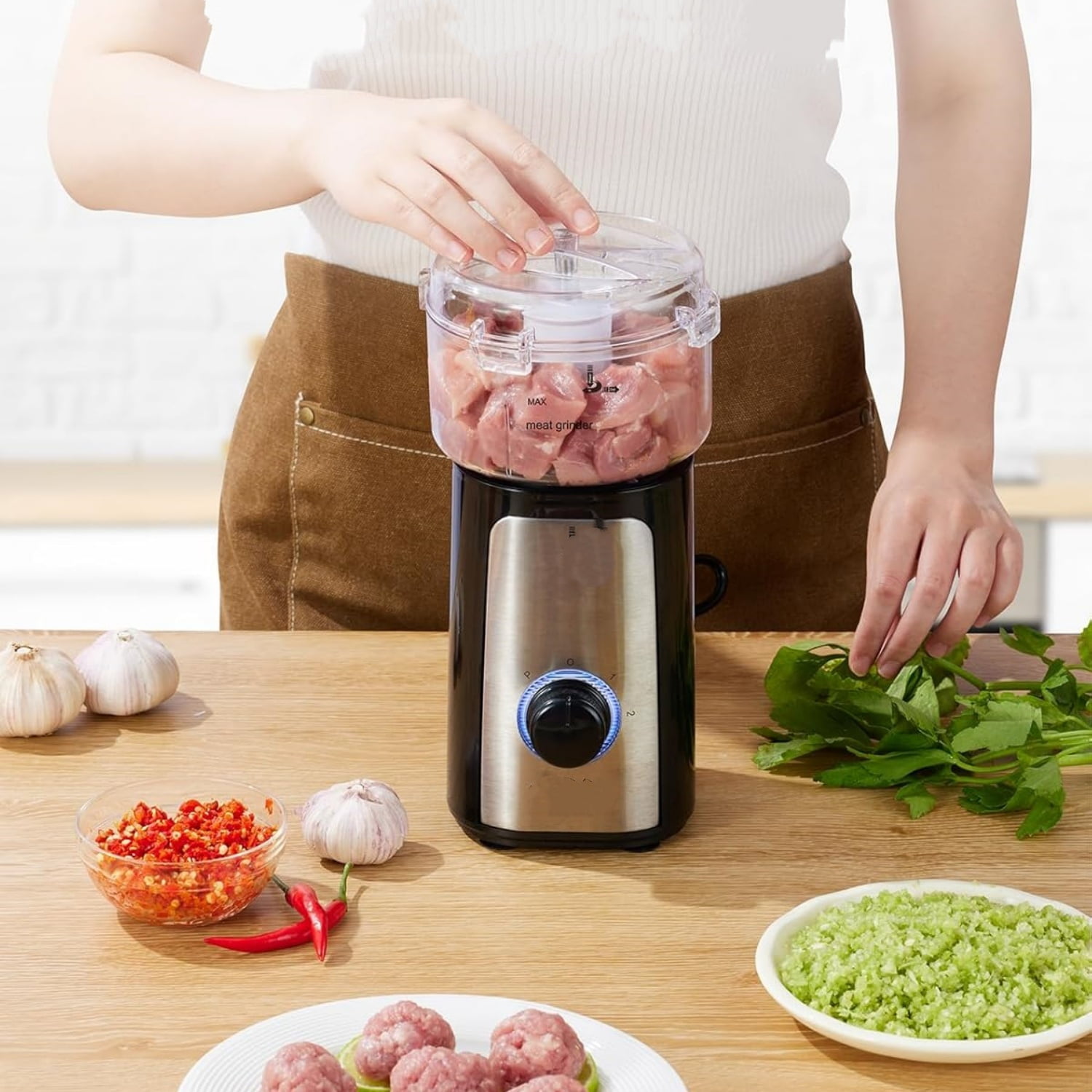 5 in 1 Blender and Food Processor Combo for Kitchen, Small Electric Food Chopper for Meat and Vegetable, 350W High Speed Blenders with 2 Speeds and Pulse for Smoothies and Shakes