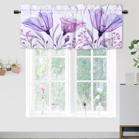 Rideaux Fleurs Lavande Violet Salon Salle de Bain Chambre Rideaux Rustiques Habillages de Fenêtre Petits Rideaux de Café