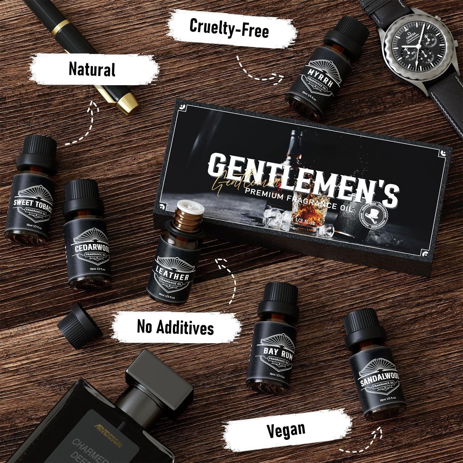Essential Oils for Men, UM Masculine Essential Oils, Manly Fragrance Oils for Diffuser, Sandalwood, Cedarwood, Leather, Sweet Tobacco, Bay Rum, Myrrh, Gift for Men