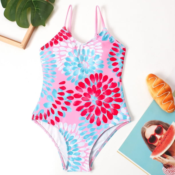 Trajes de baño para mujer, Trajes de baño para mujer CUHK Mono de verano estampado hawaiano para niños Top de poliéster para niños