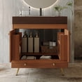 thumbnail image 3 of 30" Waterproof Wood Bathroom Organizer, Space-Saving Freestanding Cabinet with Marble Top, Retro Bathroom Vanity with Ceramic Sink for Bathroom, Brown,Gold,Walnut,White, 3 of 9